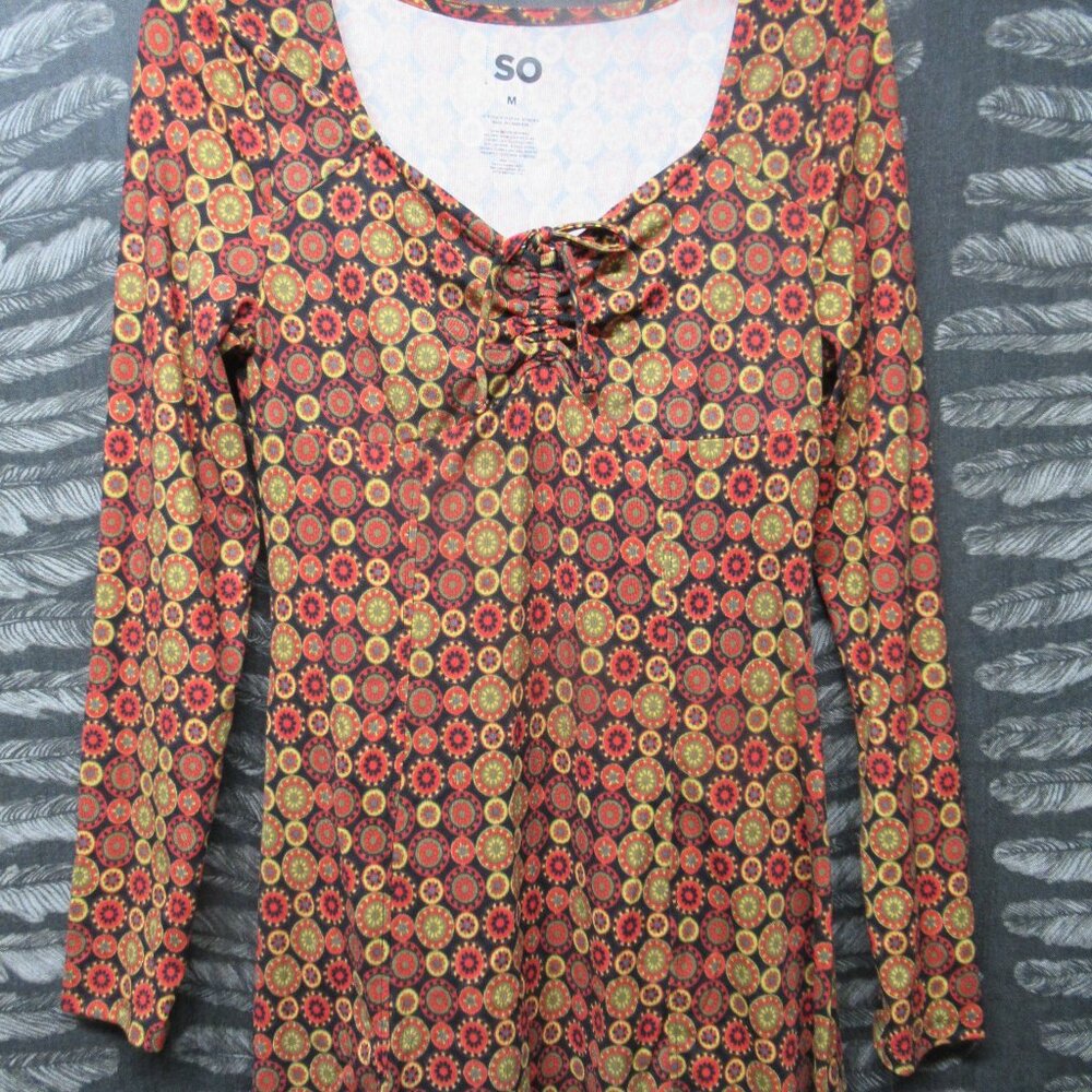 Boho Hippie Mod Long Sleeve Mini Dress NWT